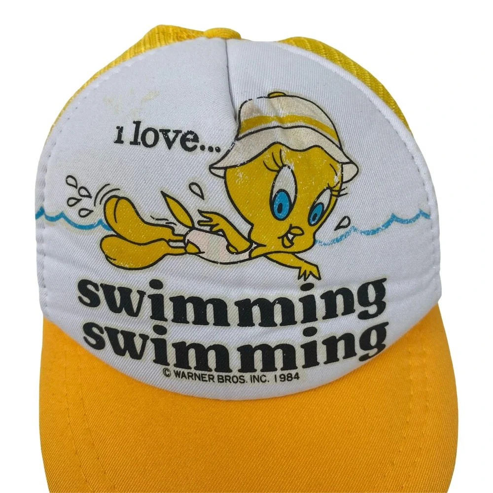 Vintage Kids 1984 Tweety Bird Trucker Hat Looney Tunes Yellow Mesh Cap
